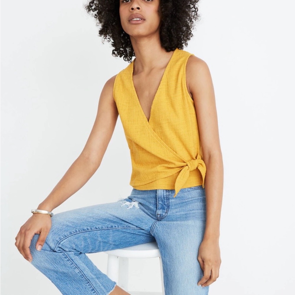 Madewell Textured Mustard Wrap Tank with Side Knot